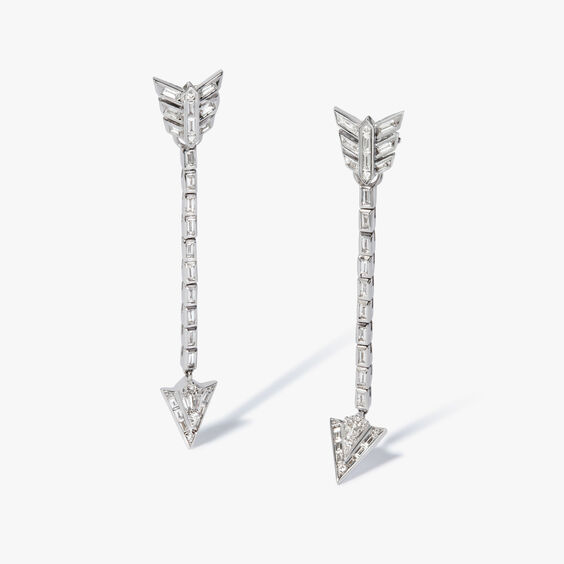 Deco 18ct White Gold Diamond Long Arrow Drop Earrings